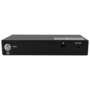 RG-ES206GC-P - 6 Port Gigabit Managed Network Switch (4 Port PoE, 2 Uplink) Back of Product Image