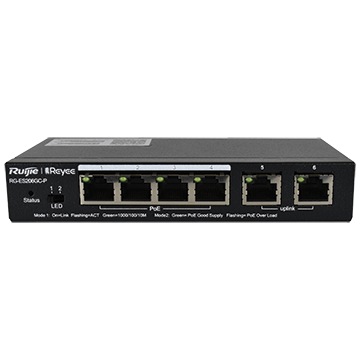 RG-ES206GC-P - 6 Port Gigabit Managed Network Switch (4 Port PoE, 2 Uplink)
