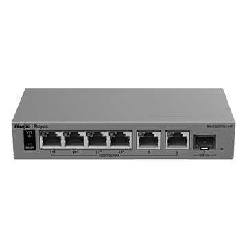 RG-ES207GS-HP - 7 Port Gigabit Layer 2 Smart Cloud-Managed PoE++ Network Switch (2x PoE++, 2x PoE+, 2x RJ45 GbE, 1x SFP), 120 W