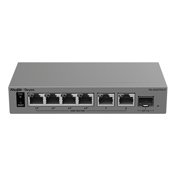 RG-ES207GS-P - 7 Port Gigabit Layer 2 Smart Cloud-Managed PoE Network Switch (4x PoE+, 2x RJ45 GbE, 1x SFP), 54 W