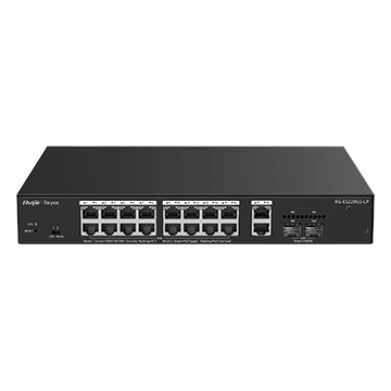 RG-ES220GS-LP - 20 Port Gigabit Managed Network Switch (16 PoE+ Ports, 2 RJ45 GbE Ports plus 2 SFP) 130 W