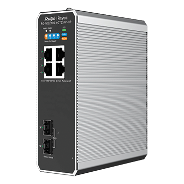 RG-NIS21-4G2S-HP - 6 Port Cloud Managed Industrial Switch (1 x PoE++ Port, 3 x PoE+ Ports, and 2 x SFP Uplink Ports) - 108-180 W