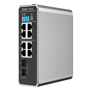 RG-NIS21-8G2S-HP - 10 Port Cloud Managed Industrial Switch (1 x PoE++ Port, 7 x PoE+ Ports, and 2 x SFP Uplink Ports) - 228-300 W