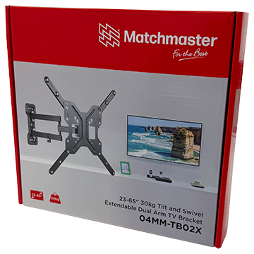 04MM-TB02X - 23-65" 30kg Tilt and Swivel Extendable Dual Arm TV Bracket Packaging Image
